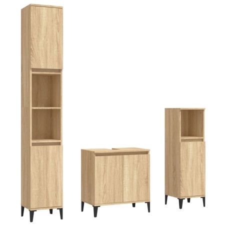 Set Mobili da Bagno 3 pz Rovere Sonoma in Legno Multistrato