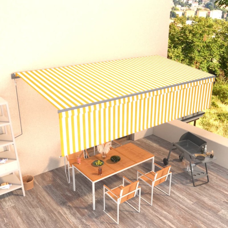 Tenda Retrattile Automatica con Parasole 6x3m Gialla Bianca Tenda Retrattile Automatica con Parasole 6x3m Gialla Bianca