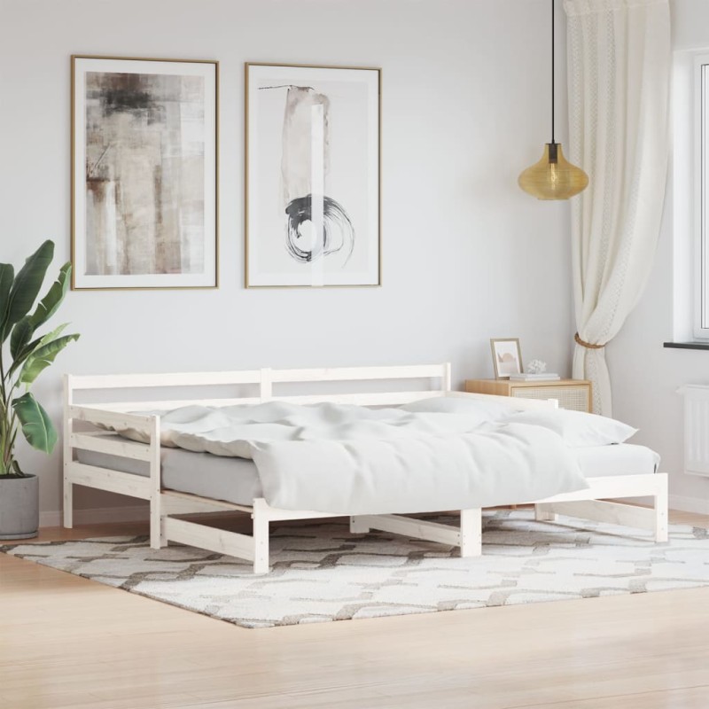 Divano Letto con Letto Estraibile Bianco 90x190cm Massello Pino Divano Letto con Letto Estraibile Bianco 90x190cm Massello Pino