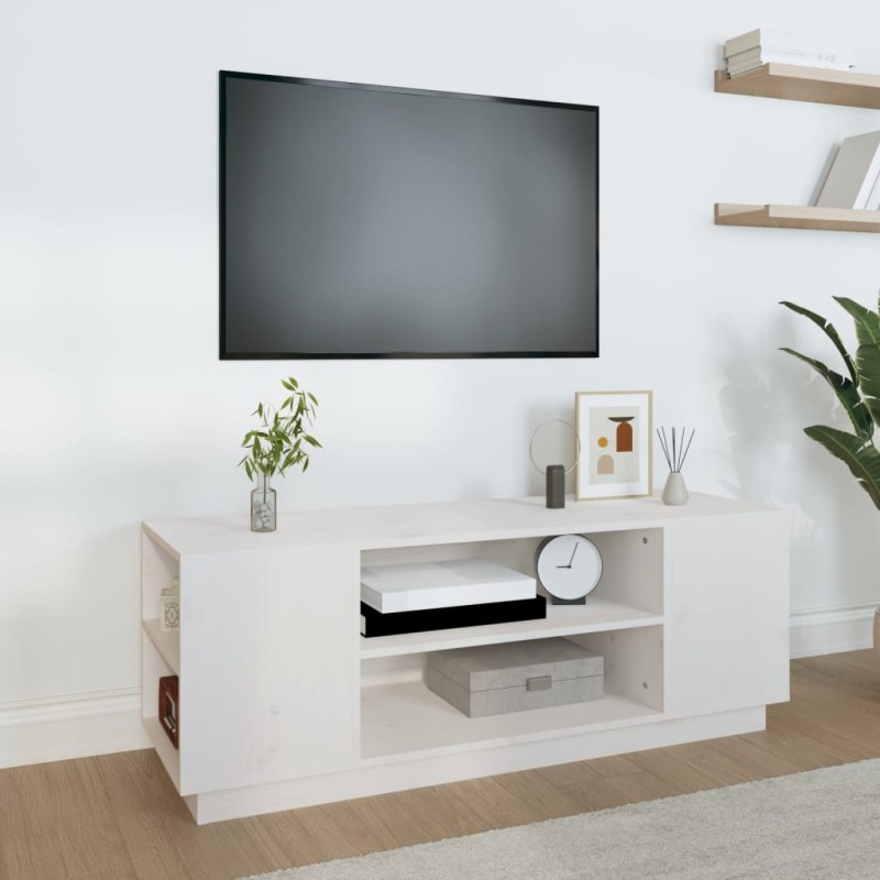 Mobile Porta TV Bianco 110x35x40,5 cm in Legno Massello di Pino Mobile Porta TV Bianco 110x35x40,5 cm in Legno Massello di Pino