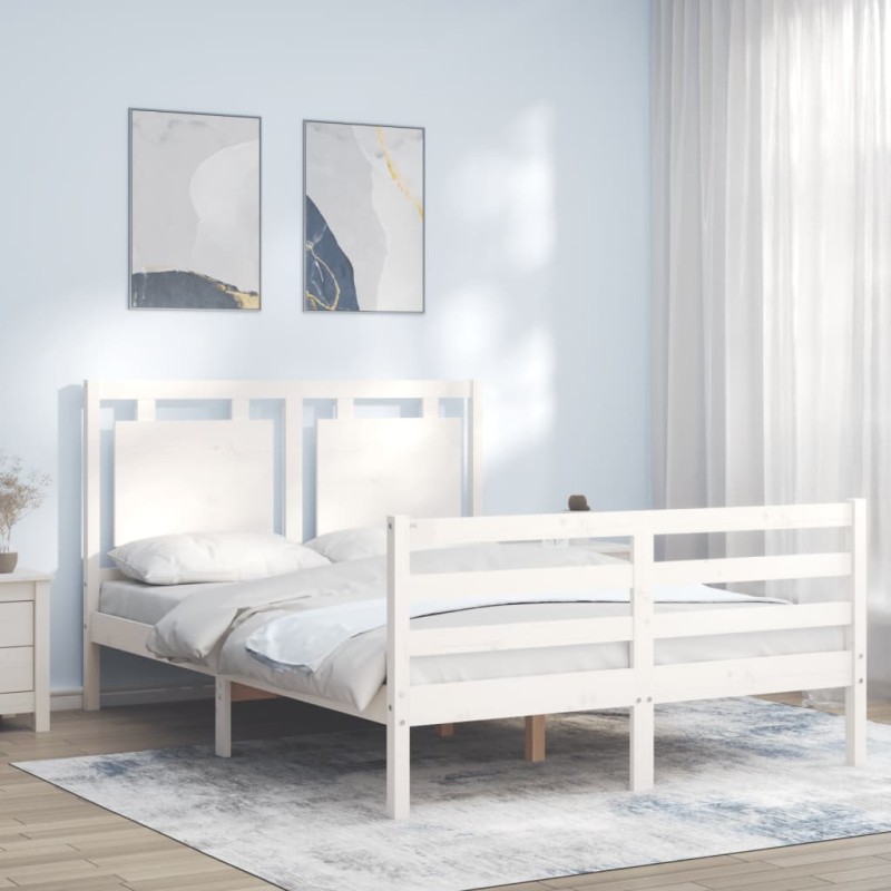 Giroletto con Testiera Bianco 140x200 cm in Legno Massello Giroletto con Testiera Bianco 140x200 cm in Legno Massello