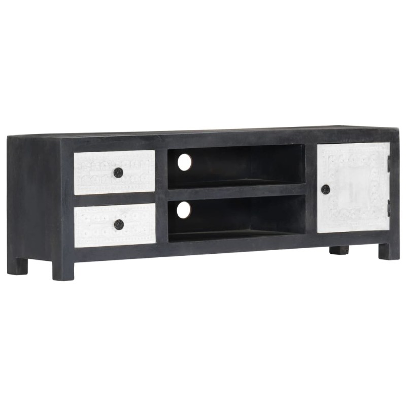 Mobile TV Intagliato a Mano Grigio Bianco 120x30x40 cm in Mango Mobile TV Intagliato a Mano Grigio Bianco 120x30x40 cm in Mango