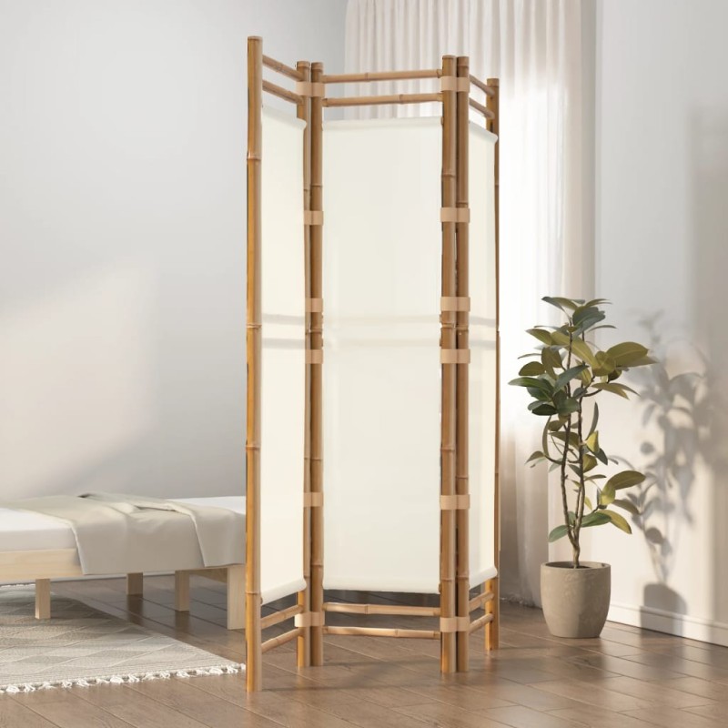 Divisorio Ambienti 3 Pannelli Pieghevole 120 cm Bambù e Tela Divisorio Ambienti 3 Pannelli Pieghevole 120 cm Bambù e Tela