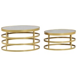 vidaXL Set Tavolini da Salotto 2 pz Marmo Ottone e Bianco