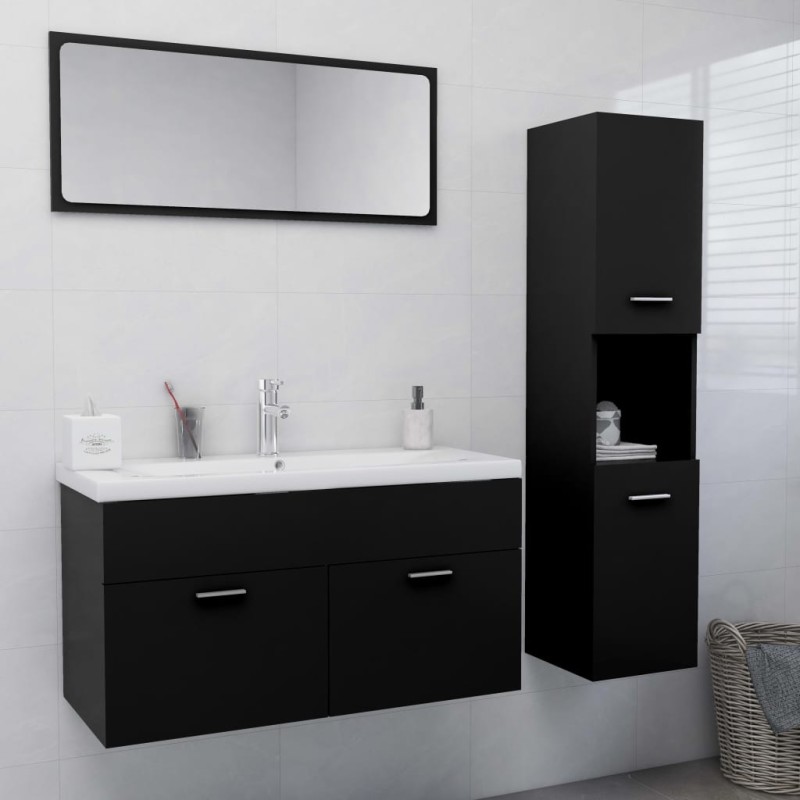 Set Mobili da Bagno Nero in Truciolato Set Mobili da Bagno Nero in Truciolato