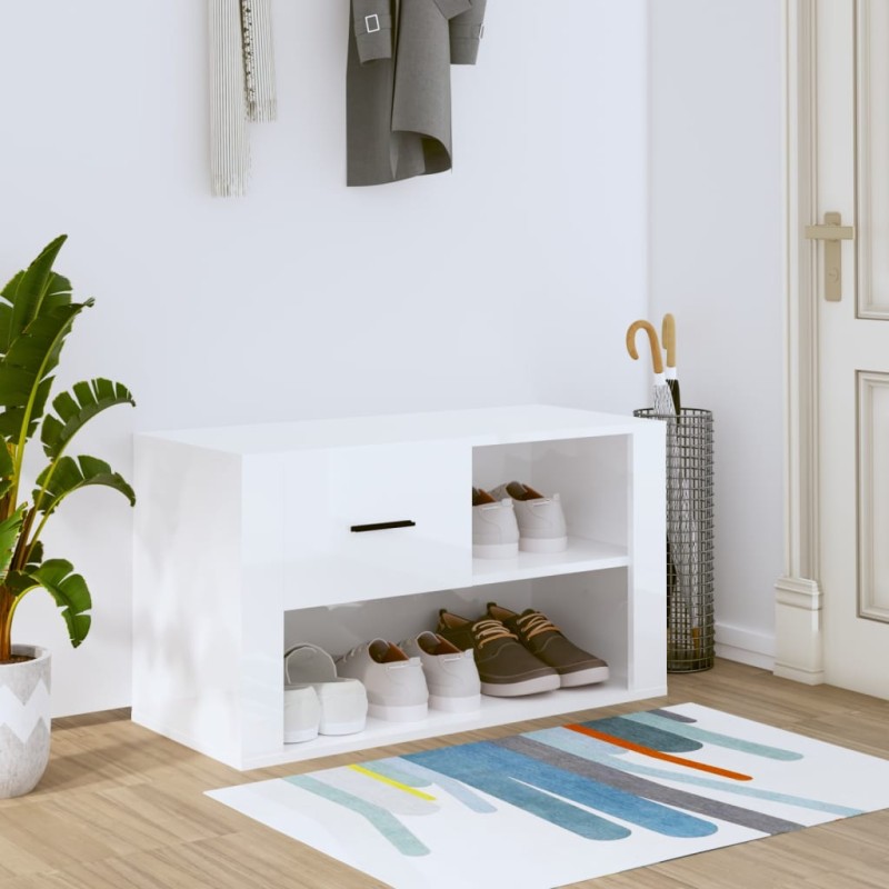 Scarpiera Bianco Lucido 80x35x45 cm in Legno Multistrato Scarpiera Bianco Lucido 80x35x45 cm in Legno Multistrato