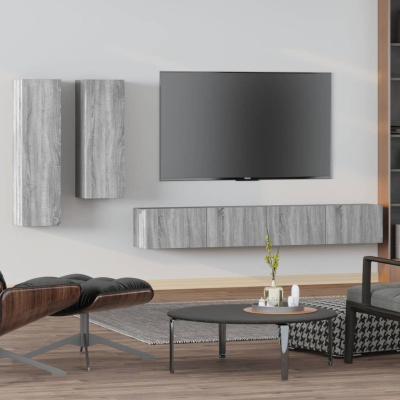 Set di Mobili Porta TV 4 pz Grigio Sonoma in Legno Multistrato Set di Mobili Porta TV 4 pz Grigio Sonoma in Legno Multistrato