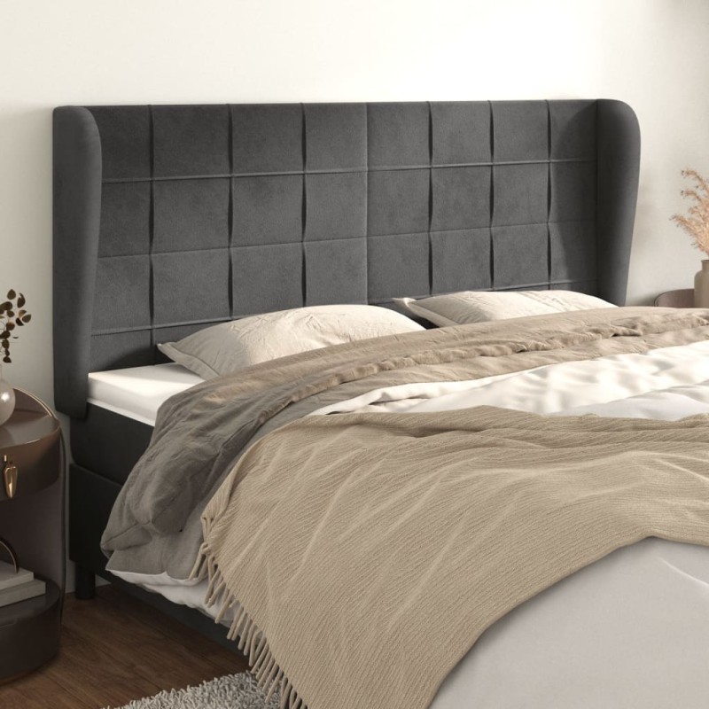 Testiera ad Orecchio GrigioScuro 203x23x118/128cm in Velluto Testiera ad Orecchio GrigioScuro 203x23x118/128cm in Velluto