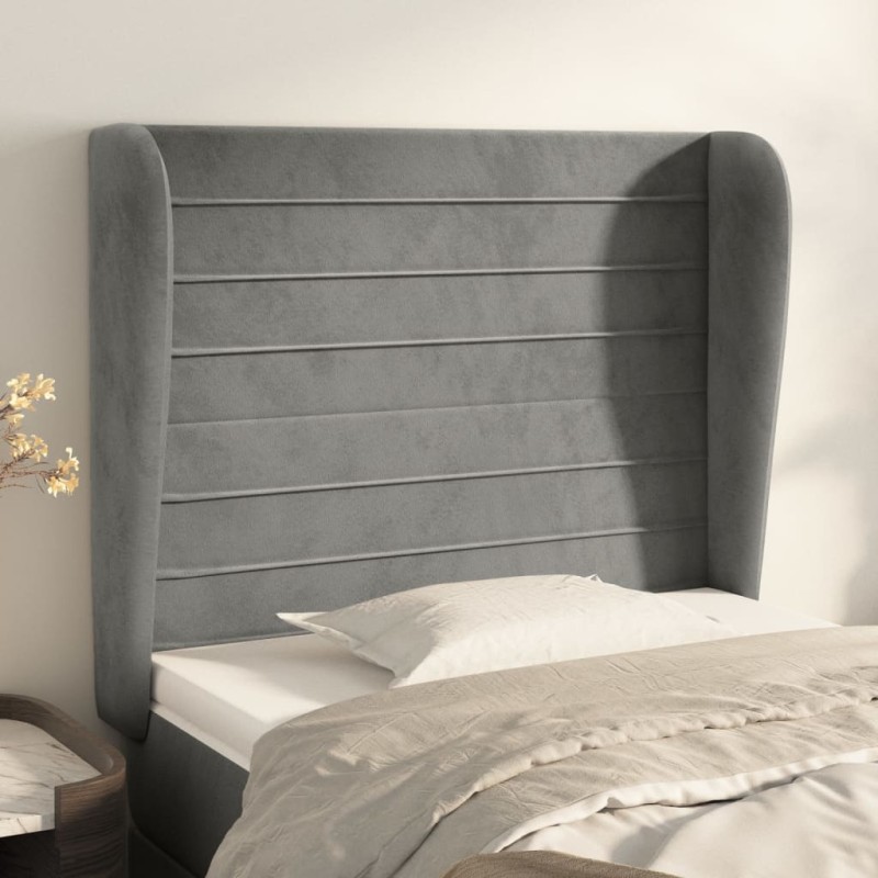 Testiera ad Orecchio Grigio Chiaro 83x23x118/128 cm in Velluto Testiera ad Orecchio Grigio Chiaro 83x23x118/128 cm in Velluto