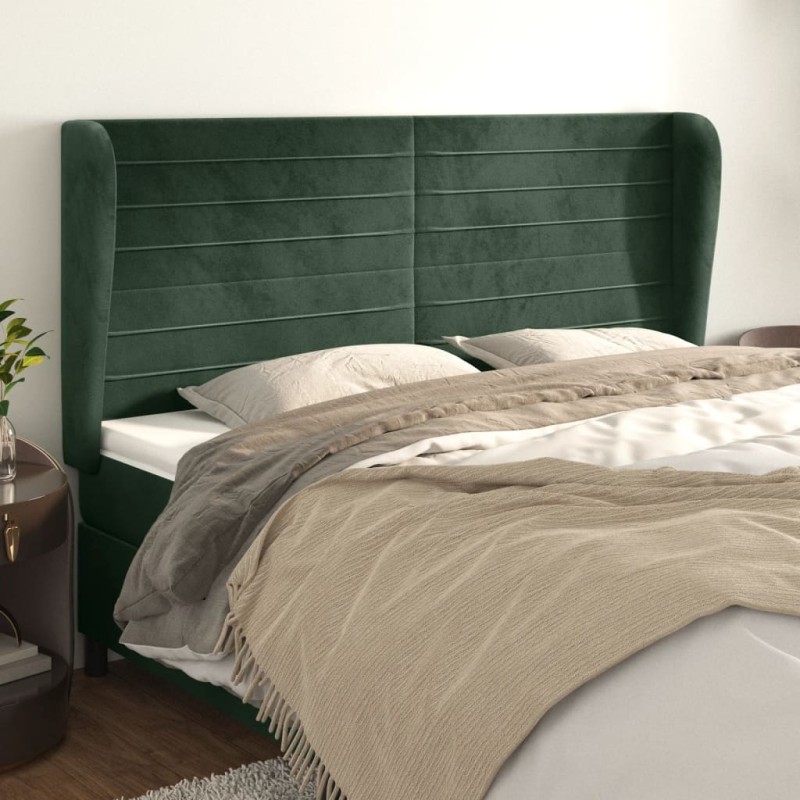 Testiera ad Orecchio Verde Scuro 163x23x118/128cm in Velluto Testiera ad Orecchio Verde Scuro 163x23x118/128cm in Velluto