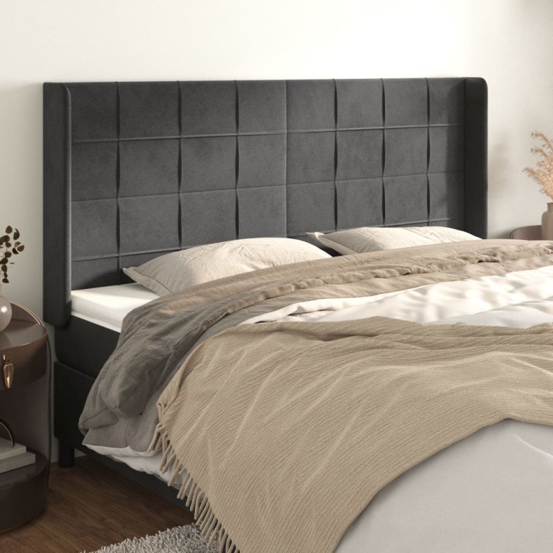 Testiera ad Orecchio GrigioScuro 203x16x118/128cm in Velluto Testiera ad Orecchio GrigioScuro 203x16x118/128cm in Velluto
