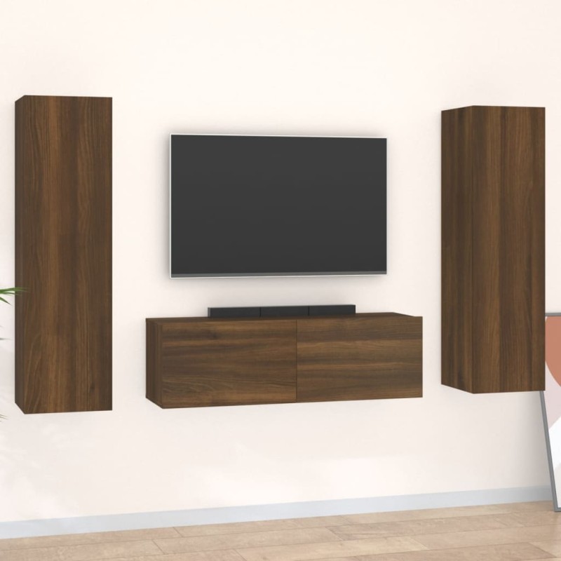 Set Mobili Porta TV 3 pz Rovere Marrone in Legno Multistrato Set Mobili Porta TV 3 pz Rovere Marrone in Legno Multistrato