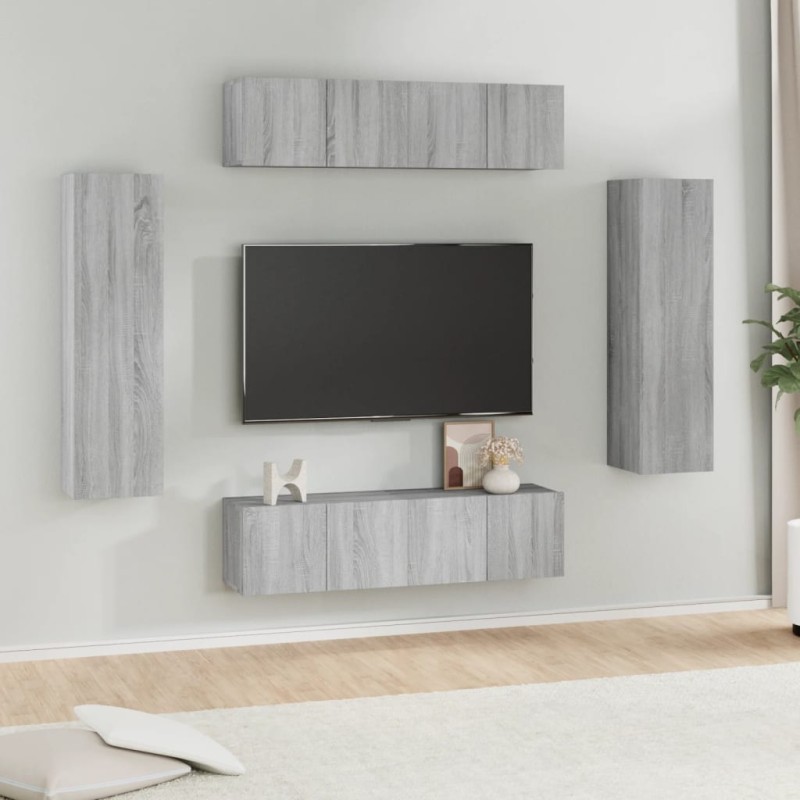 Set di Mobili Porta TV 6 pz Grigio Sonoma in Legno Multistrato Set di Mobili Porta TV 6 pz Grigio Sonoma in Legno Multistrato