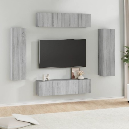 Set di Mobili Porta TV 6 pz Grigio Sonoma in Legno Multistrato