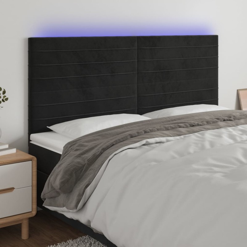 Testiera a LED Nera 160x5x118/128 cm in Velluto Testiera a LED Nera 160x5x118/128 cm in Velluto