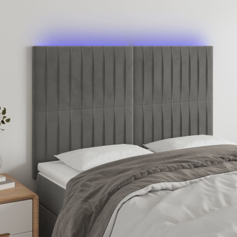Testiera a LED Grigio Chiaro 144x5x118/128 cm in Velluto Testiera a LED Grigio Chiaro 144x5x118/128 cm in Velluto