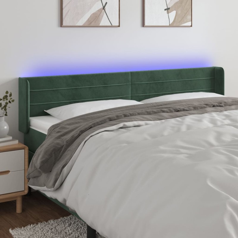Testiera a LED Verde Scuro 163x16x78/88 cm in Velluto Testiera a LED Verde Scuro 163x16x78/88 cm in Velluto