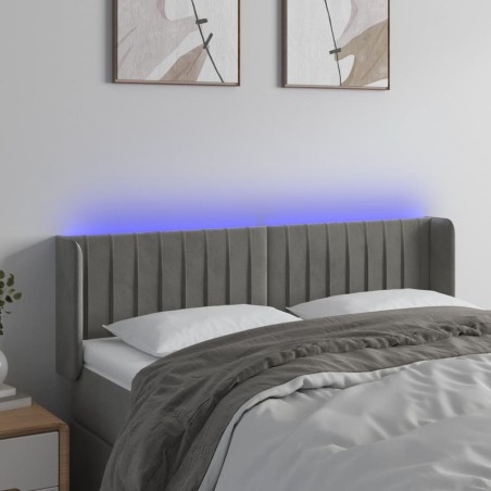 Testiera Grigio Chiaro a LED 147x16x78/88 cm in Velluto