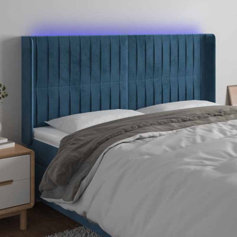 Testiera a LED Blu Scuro 163x16x118/128 cm in Velluto Testiera a LED Blu Scuro 163x16x118/128 cm in Velluto