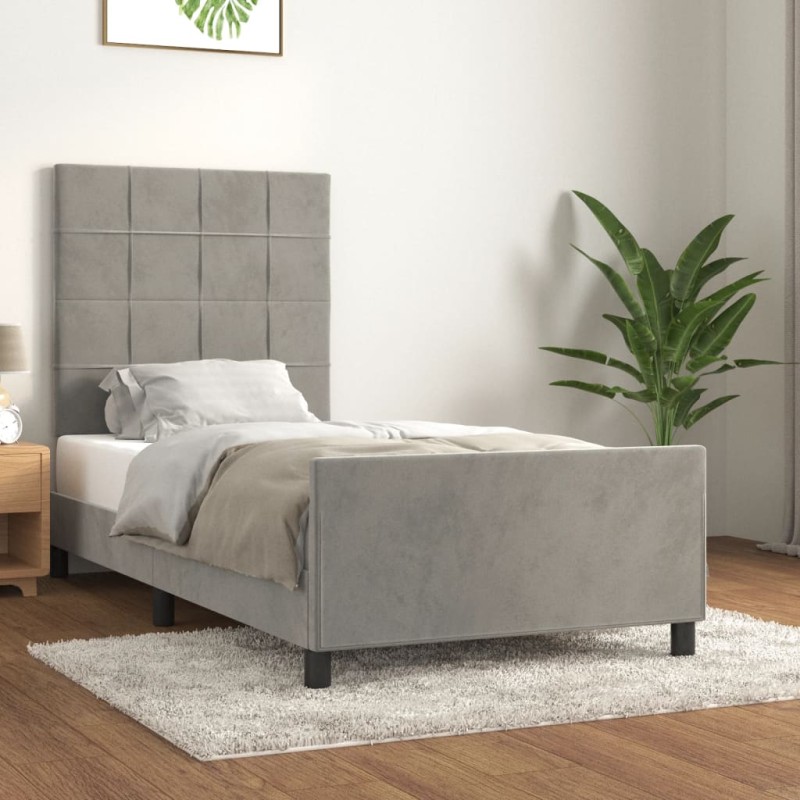 Giroletto con Testiera Grigio Chiaro 80x200 cm in Velluto Giroletto con Testiera Grigio Chiaro 80x200 cm in Velluto