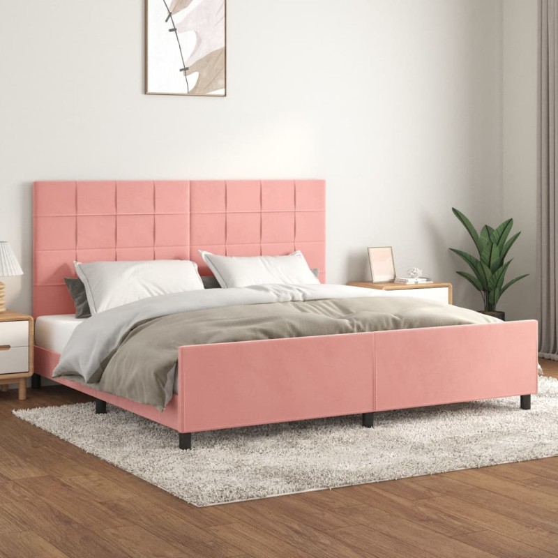 vidaXL Giroletto con Testiera Rosa 200x200 cm in Velluto vidaXL Giroletto con Testiera Rosa 200x200 cm in Velluto