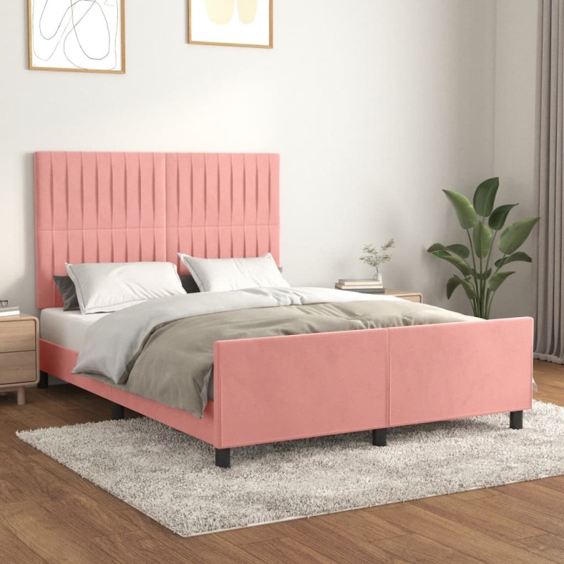 vidaXL Giroletto con Testiera Rosa 140x190 cm in Velluto vidaXL Giroletto con Testiera Rosa 140x190 cm in Velluto