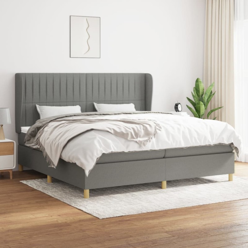 vidaXL Giroletto a Molle con Materasso Grigio Scuro 200x200 cm Tessuto