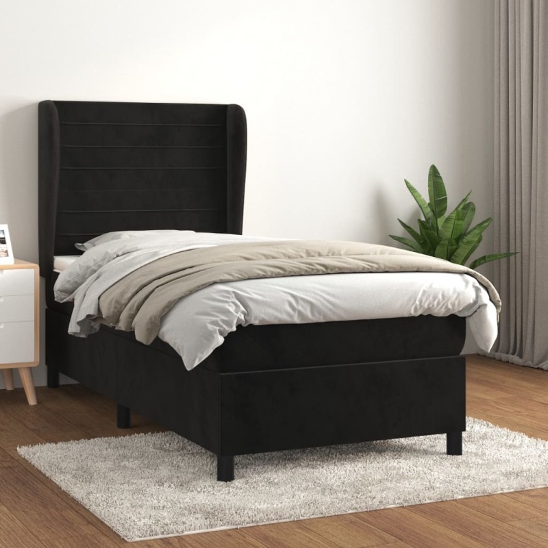 vidaXL Giroletto a Molle con Materasso Nero 80x200 cm in Velluto