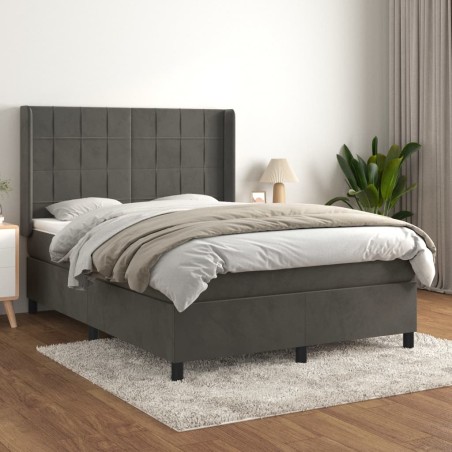 vidaXL Giroletto a Molle con Materasso Grigio Scuro 140x190 cm Velluto