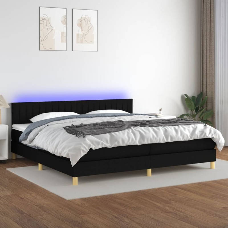 vidaXL Letto a Molle Materasso e LED Nero 200x200cm in Tessuto vidaXL Letto a Molle Materasso e LED Nero 200x200cm in Tessuto