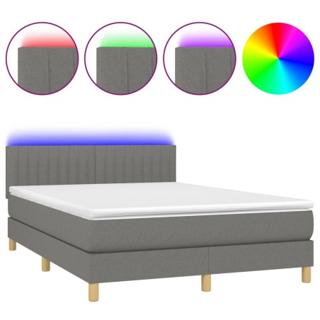 vidaXL Letto a Molle Materasso e LED Grigio Scuro 140x200cm in Tessuto