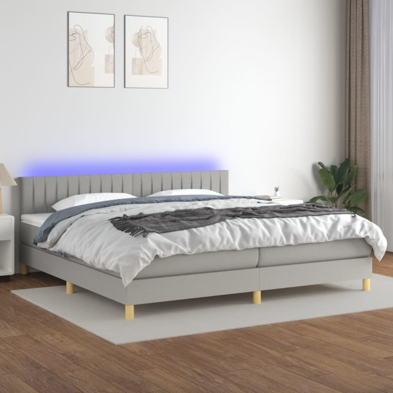 vidaXL Letto a Molle Materasso e LED Grigio Chiaro 200x200 cm Tessuto vidaXL Letto a Molle Materasso e LED Grigio Chiaro 200x200 cm Tessuto