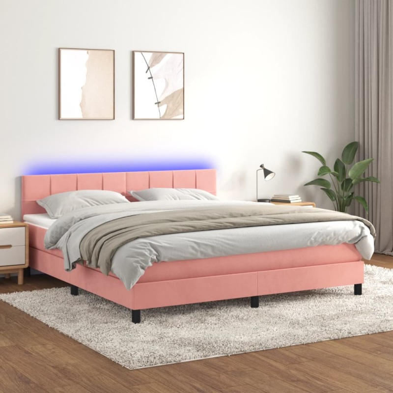 vidaXL Letto a Molle con Materasso e LED Rosa 160x200 cm in Velluto vidaXL Letto a Molle con Materasso e LED Rosa 160x200 cm in Velluto