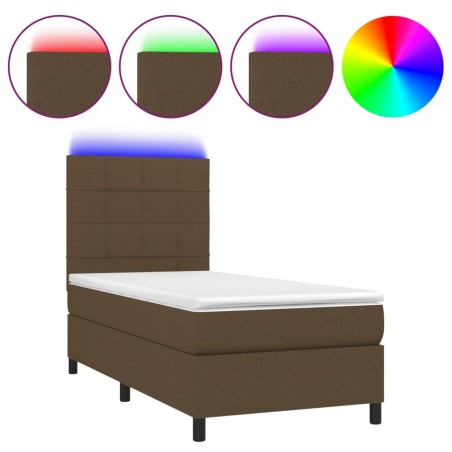 vidaXL Letto a Molle Materasso e LED Marrone Scuro 100x200 cm Tessuto