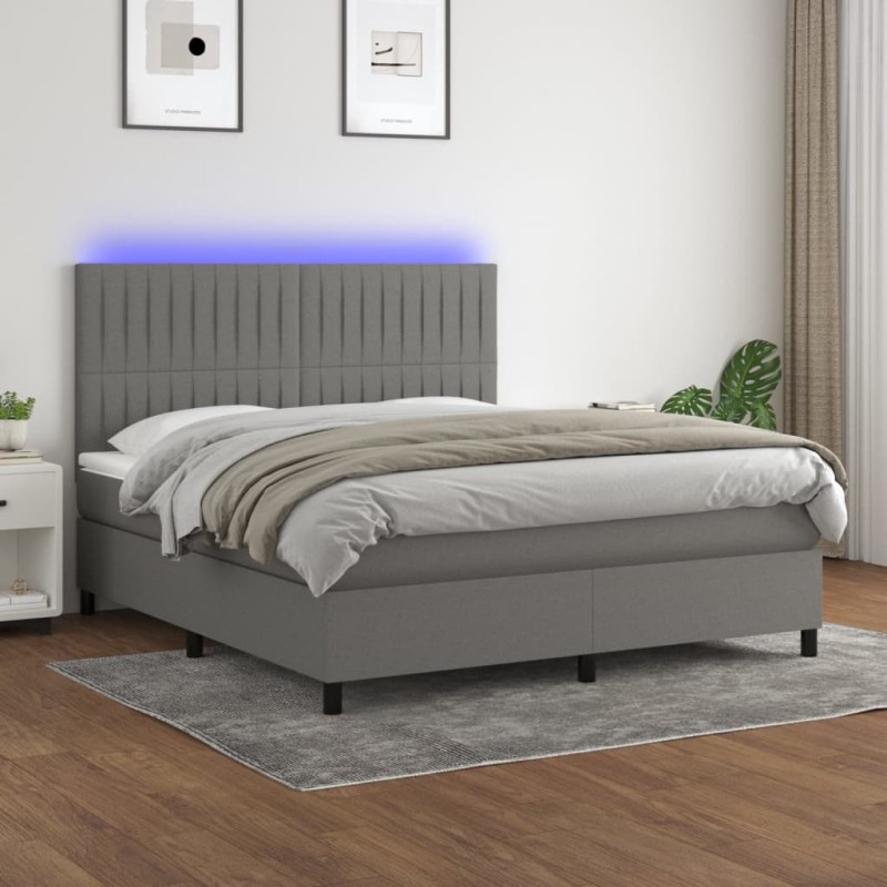 vidaXL Letto a Molle Materasso e LED Grigio Scuro 160x200cm in Tessuto vidaXL Letto a Molle Materasso e LED Grigio Scuro 160x200cm in Tessuto