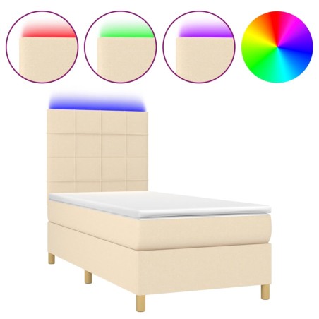 vidaXL Letto a Molle con Materasso e LED Crema 90x200 cm in Tessuto