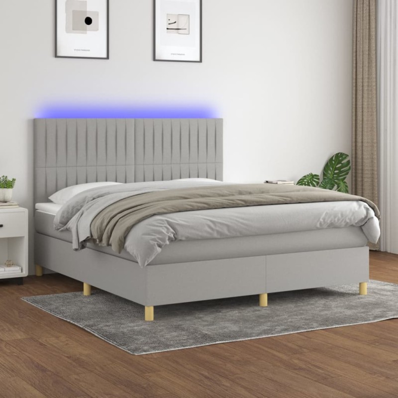 vidaXL Letto a Molle Materasso e LED Grigio Chiaro 160x200 cm Tessuto vidaXL Letto a Molle Materasso e LED Grigio Chiaro 160x200 cm Tessuto