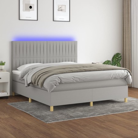 vidaXL Letto a Molle Materasso e LED Grigio Chiaro 160x200 cm Tessuto