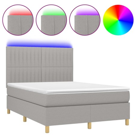 vidaXL Letto a Molle Materasso e LED Grigio Chiaro 140x200 cm Tessuto