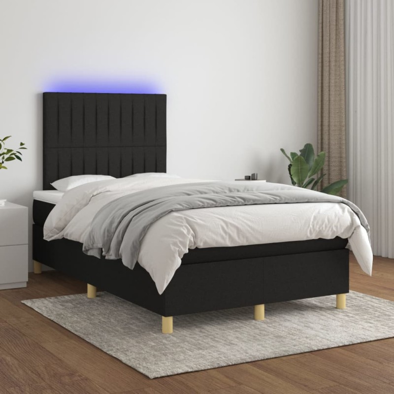 vidaXL Letto a Molle con Materasso e LED Nero 120x200cm in Tessuto vidaXL Letto a Molle con Materasso e LED Nero 120x200cm in Tessuto