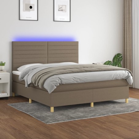 vidaXL Letto a Molle con Materasso e LED Tortora 160x200 cm in Tessuto