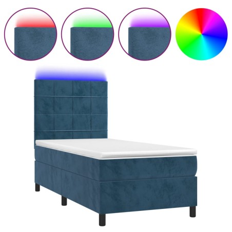 vidaXL Letto a Molle con Materasso e LED Blu Scuro 80x200cm in Velluto