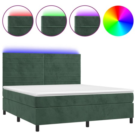 vidaXL Letto a Molle con Materasso e LED Verde Scuro 160x200cm Velluto