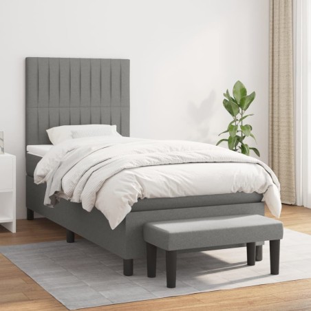 vidaXL Giroletto a Molle con Materasso Grigio Scuro 100x200 cm Tessuto