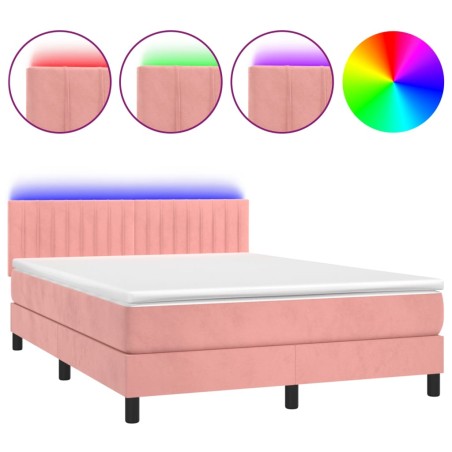 vidaXL Letto a Molle con Materasso e LED Rosa 140x190 cm in Velluto