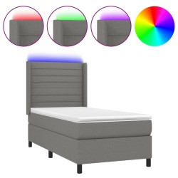vidaXL Letto a Molle Materasso e LED Grigio Scuro 80x200 cm in Tessuto