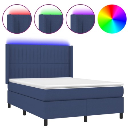 vidaXL Letto a Molle con Materasso e LED Blu 140x190 cm in Tessuto