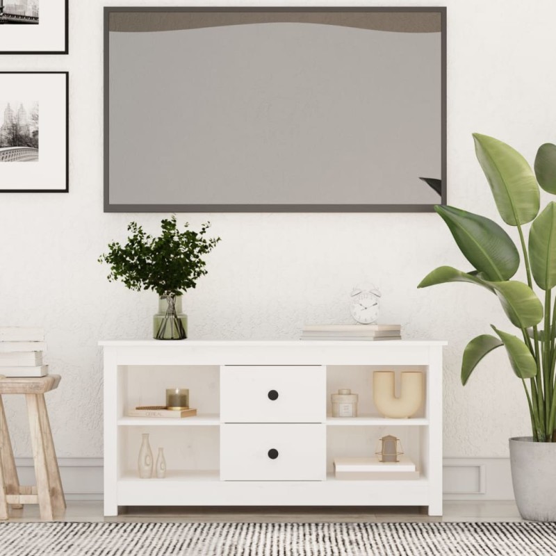Mobile Porta TV Bianco 103x36,5x52 cm in Legno Massello di Pino Mobile Porta TV Bianco 103x36,5x52 cm in Legno Massello di Pino