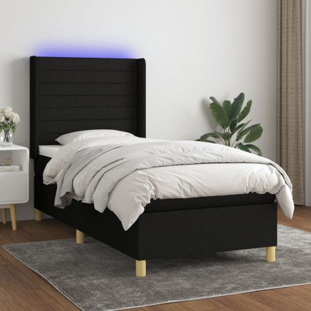 vidaXL Letto a Molle con Materasso e LED Nero 80x200 cm in Tessuto