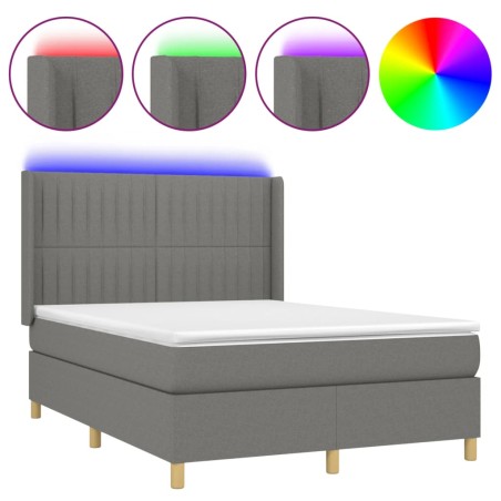 vidaXL Letto a Molle Materasso e LED Grigio Scuro 140x200cm in Tessuto